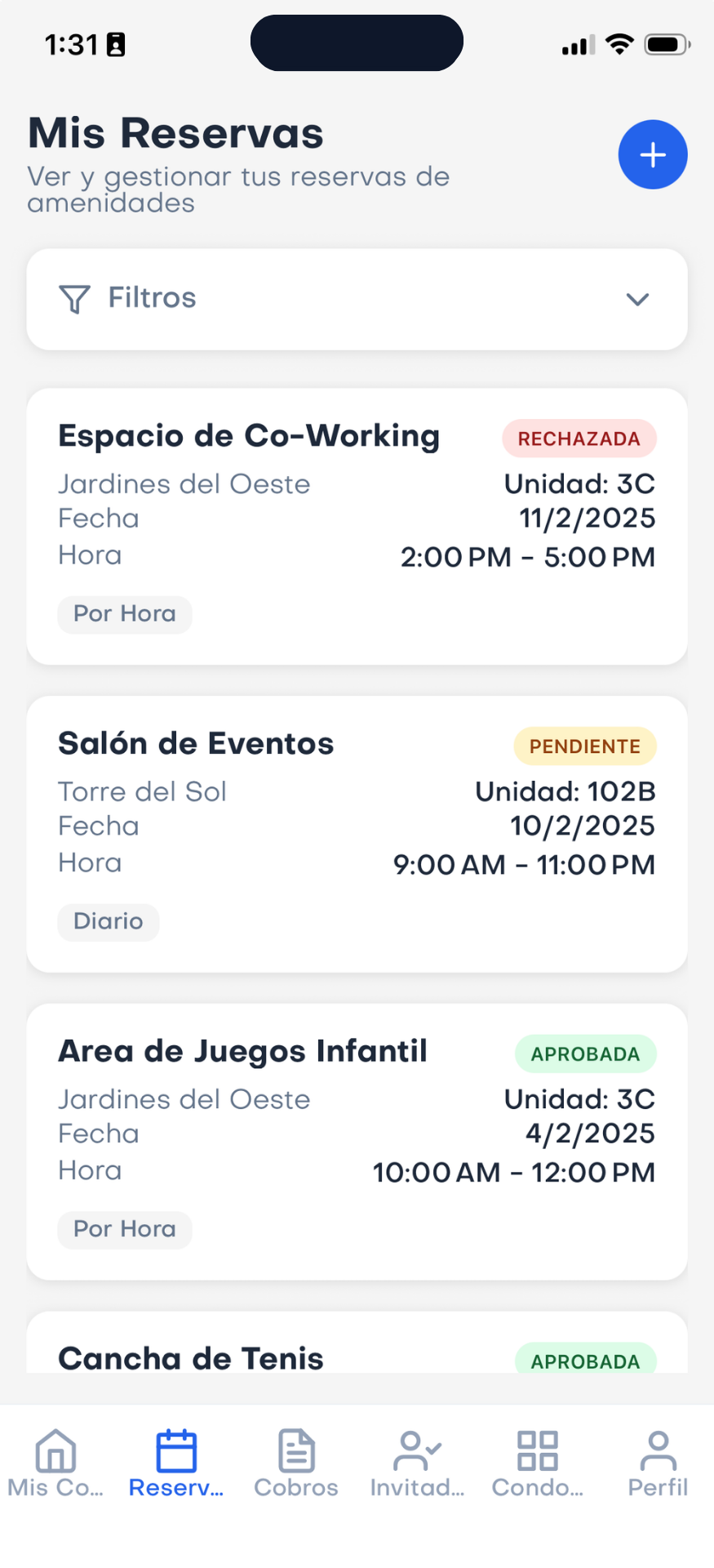Inicio de la app móvil del propietario