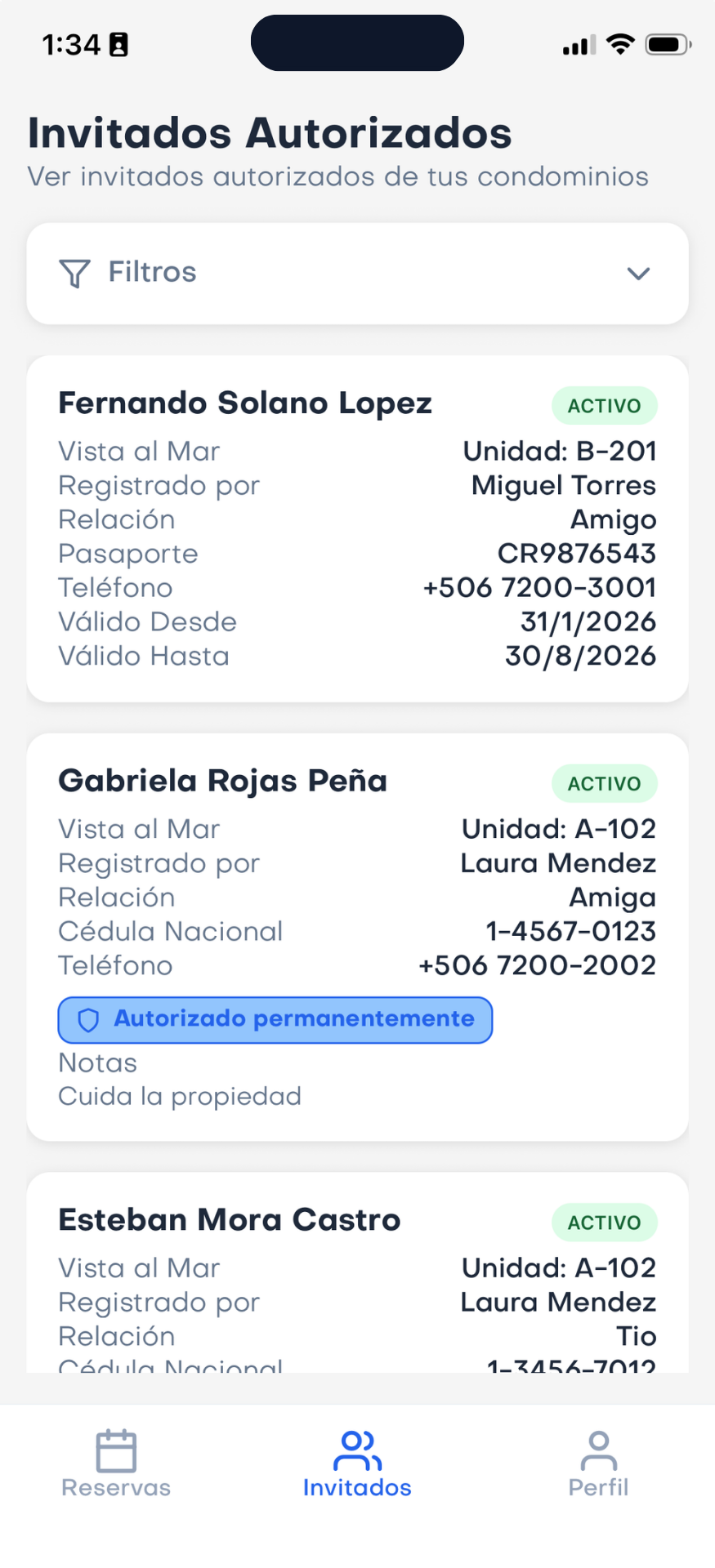 Pantalla móvil del oficial de seguridad