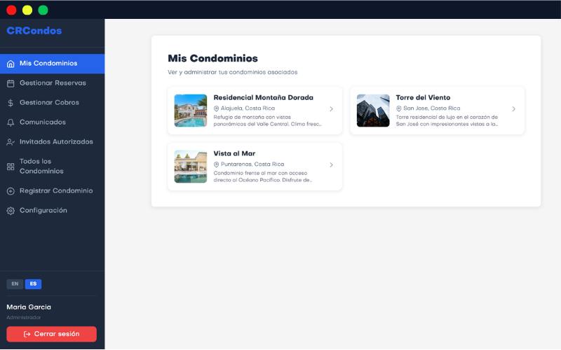 Panel web del administrador